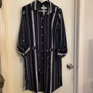 Veronica M. Women’s Size Large Navy Striped Dress Casual Workwear Party career‎